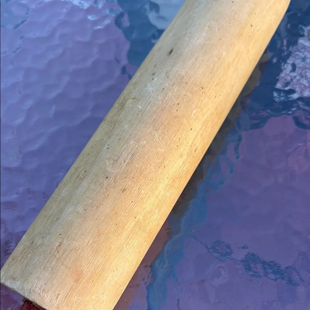 Vintage Wooden Rolling Pin with Red Handles